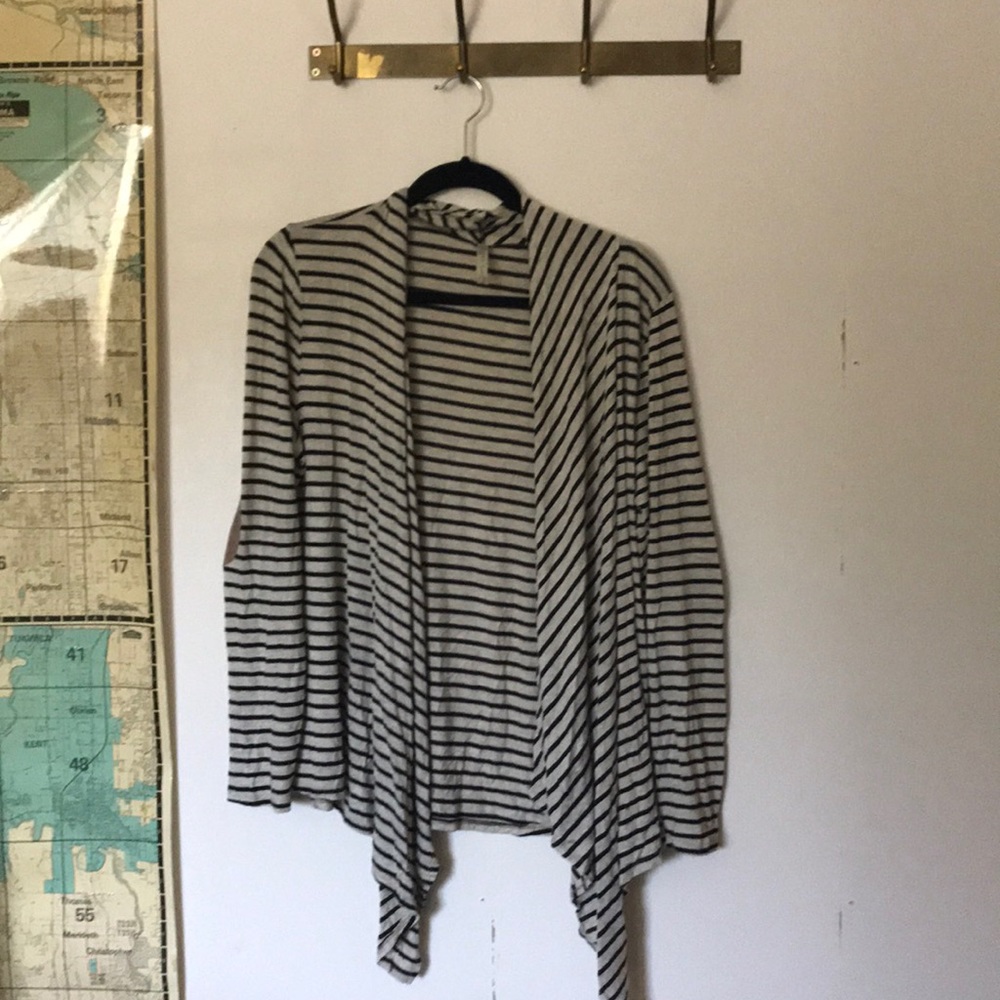 Striped drape cardigan with arm patch detail
